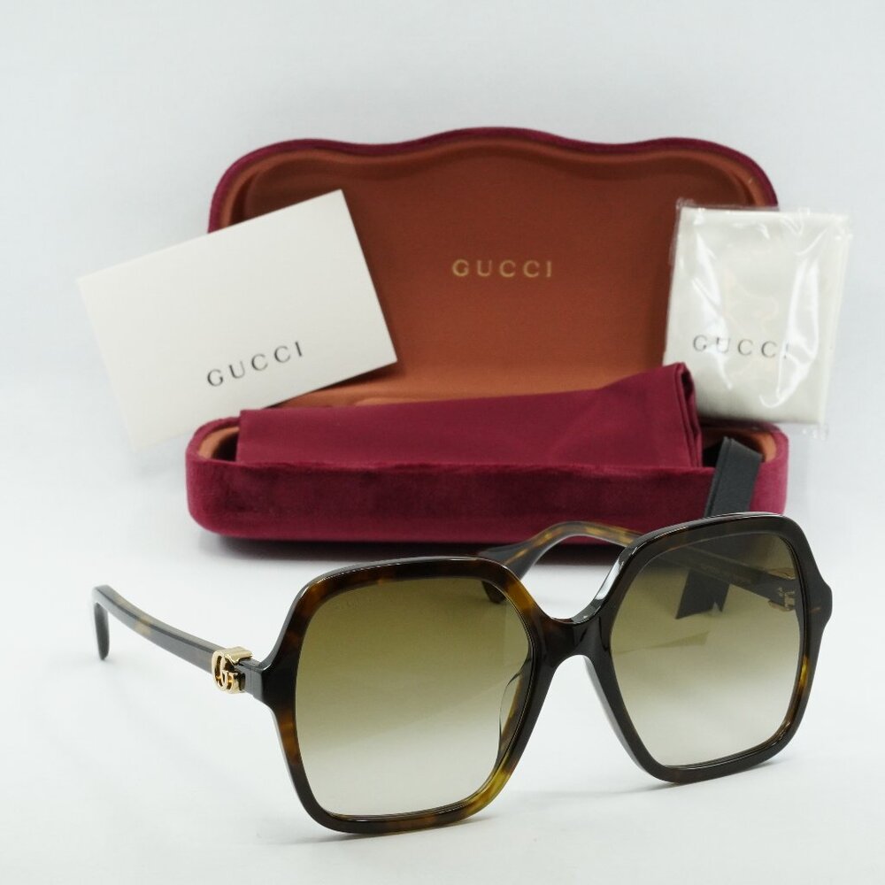 Gucci GG1072S 002 Sunglasses Dark Havana Square Frame, Brown Gradient Lenses - Picture 9 of 9